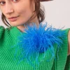 Zaza broche met veren in Santorini blue